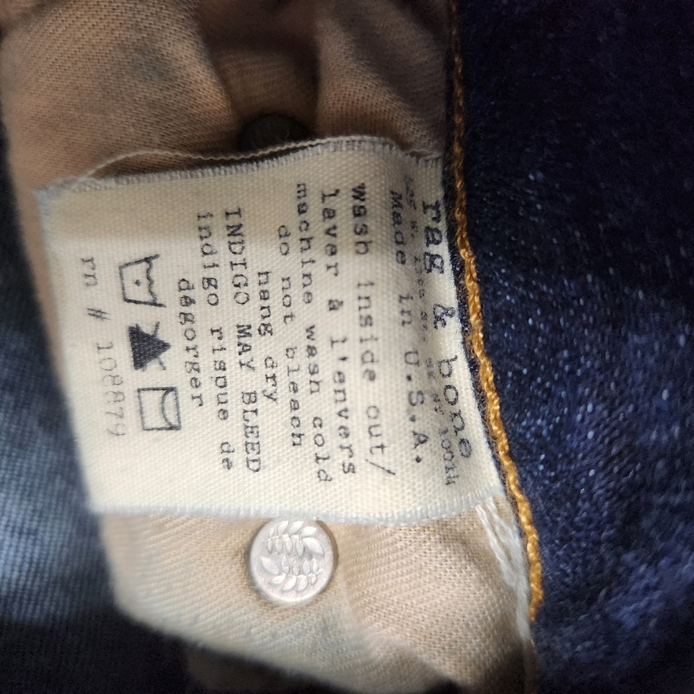 Rag & Bone Low Rise Cigarette Skinny Leg Stretch Dark Denim Jeans Size 26-C34 - Picture 6 of 6